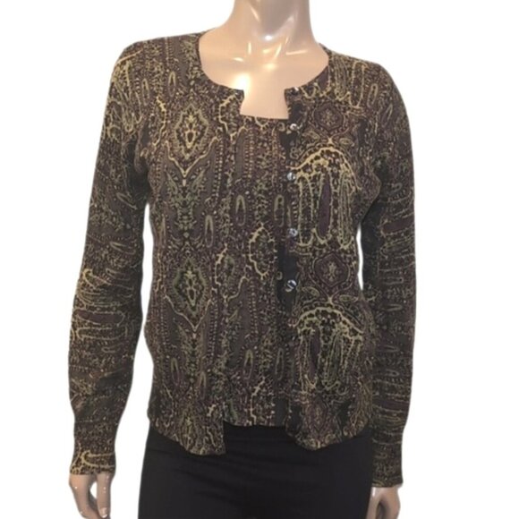 Studio By Liz Claiborne Cardigan Twin Set Silk Blend Sleeveless Tank Top Paisley - Picture 1 of 15
